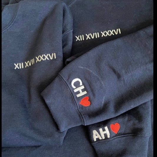 Personalized embroidered Sweatshirt/Hoodie with Roman numerals